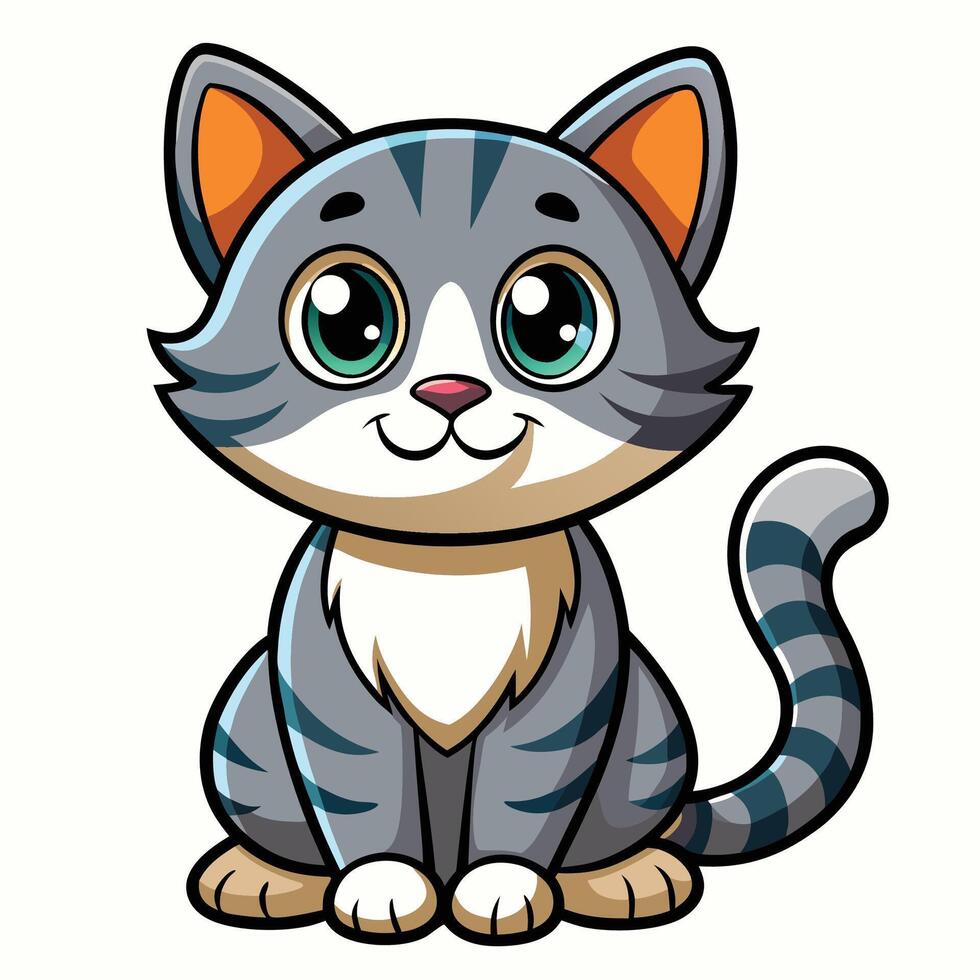 a cartoon gray cat with big eyes vector