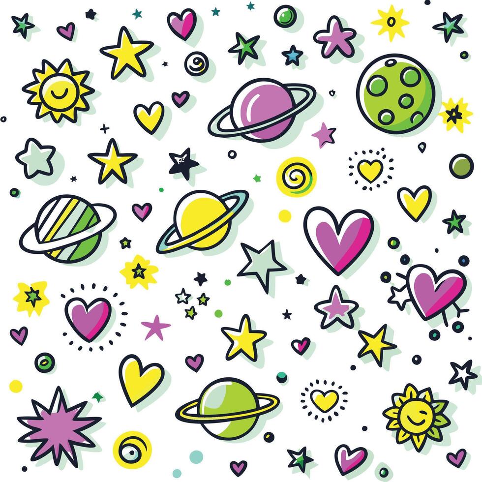a set of colorful space themed objects vector