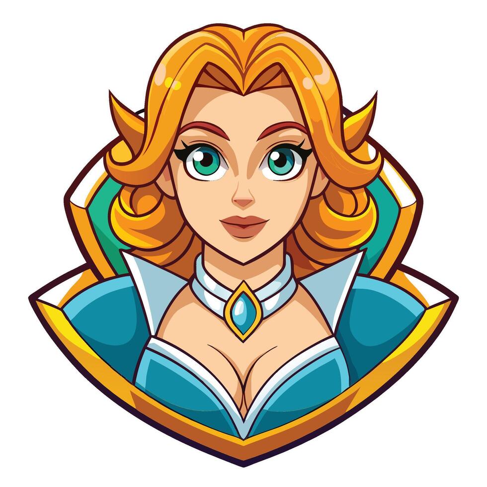 a cartoon woman with blue hair and green eyes vector