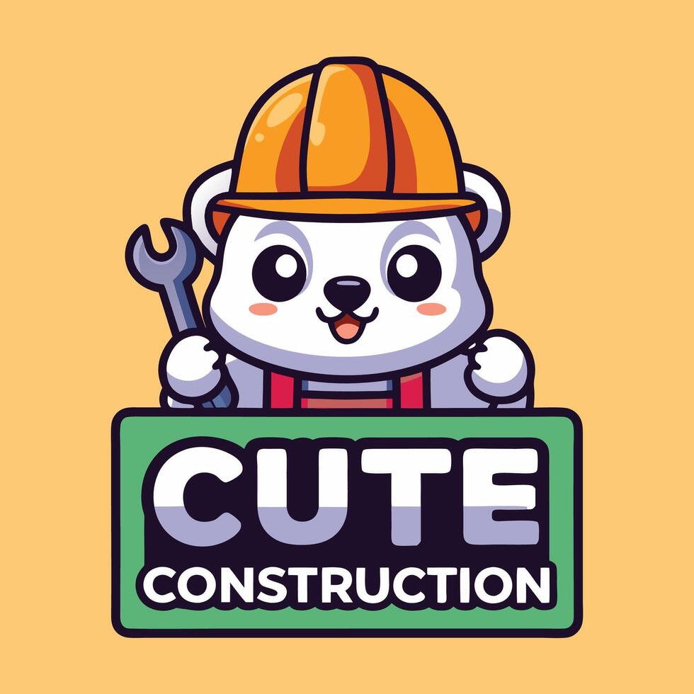 a cute construction worker holding a wrench vector