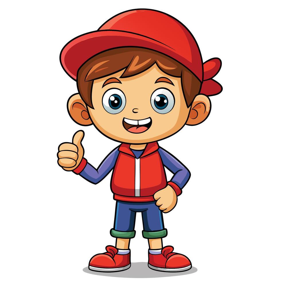 cartoon boy in red cap and jeans vector
