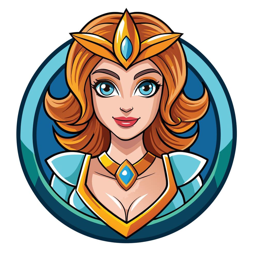 a cartoon princess avatar with blue eyes and a crown vector