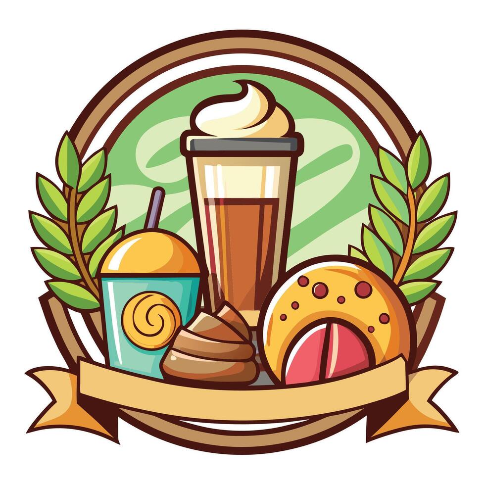 a cartoon illustration of a drink and food vector