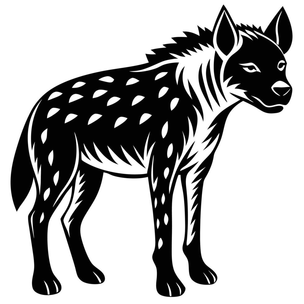 a black and white hyena standing on a white background vector
