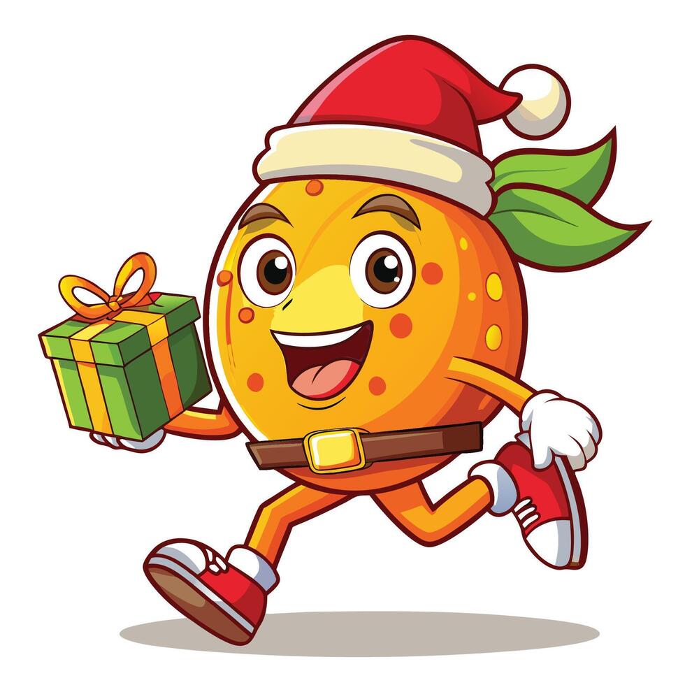orange character running with gift in hand vector