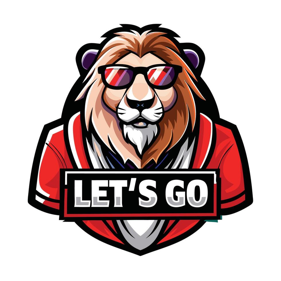 a lion wearing sunglasses and a red shirt with the words let's go vector