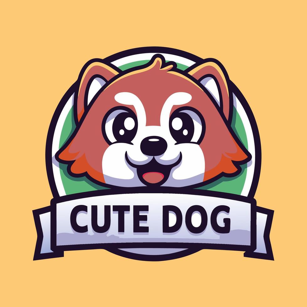 a cute dog logo with a ribbon around it vector