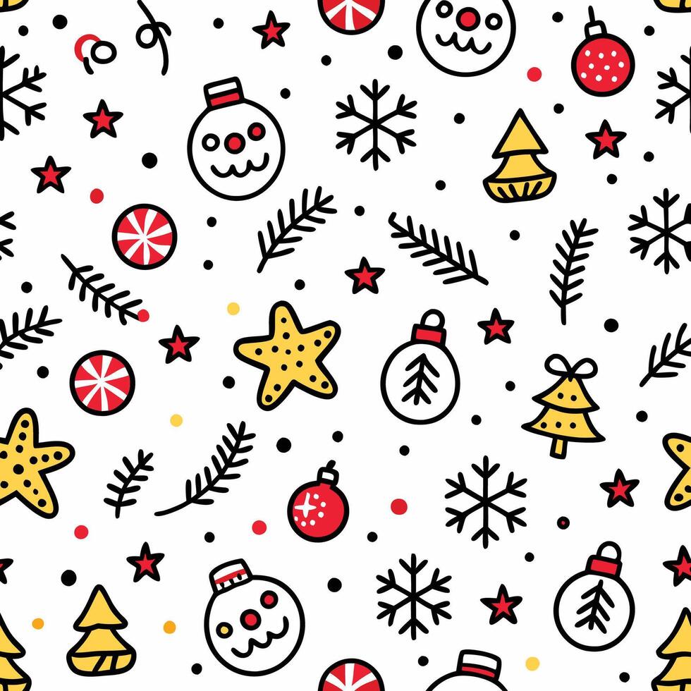christmas seamless pattern with snowman, christmas tree, and other items vector