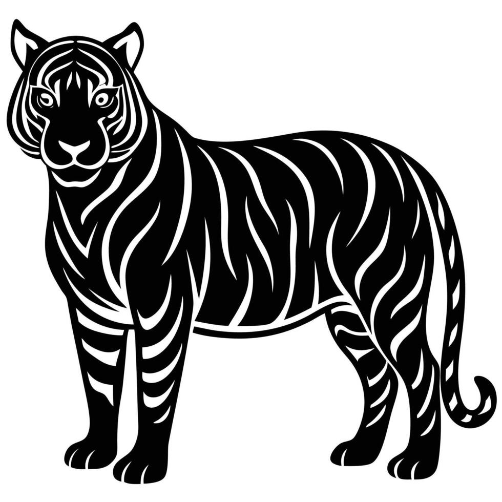 a black and white tiger on a white background vector