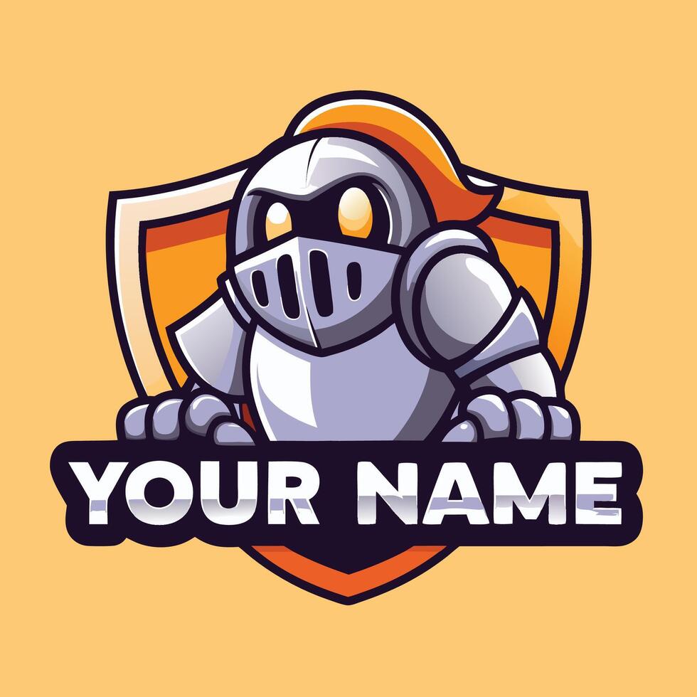 a cartoon knight with a shield and sword logo vector