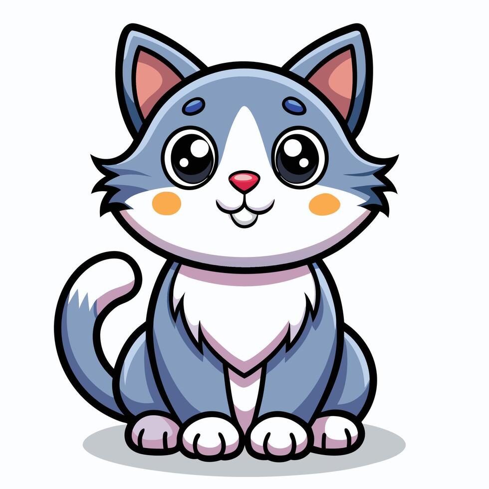 a cartoon blue and white cat with big eyes vector