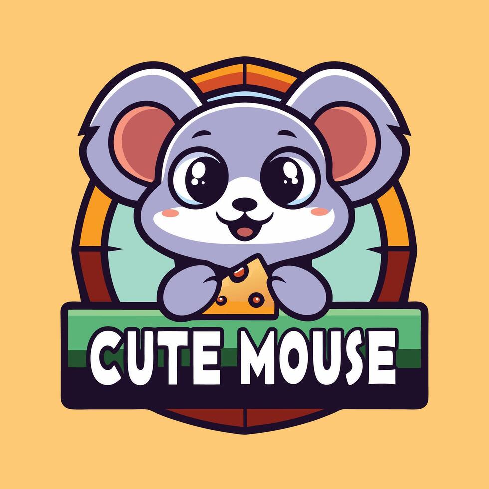 a cute mouse logo with a cheese slice vector