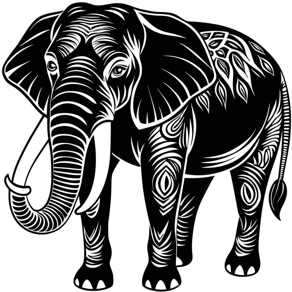 an elephant with a tusk and tusks in a black and white design vector