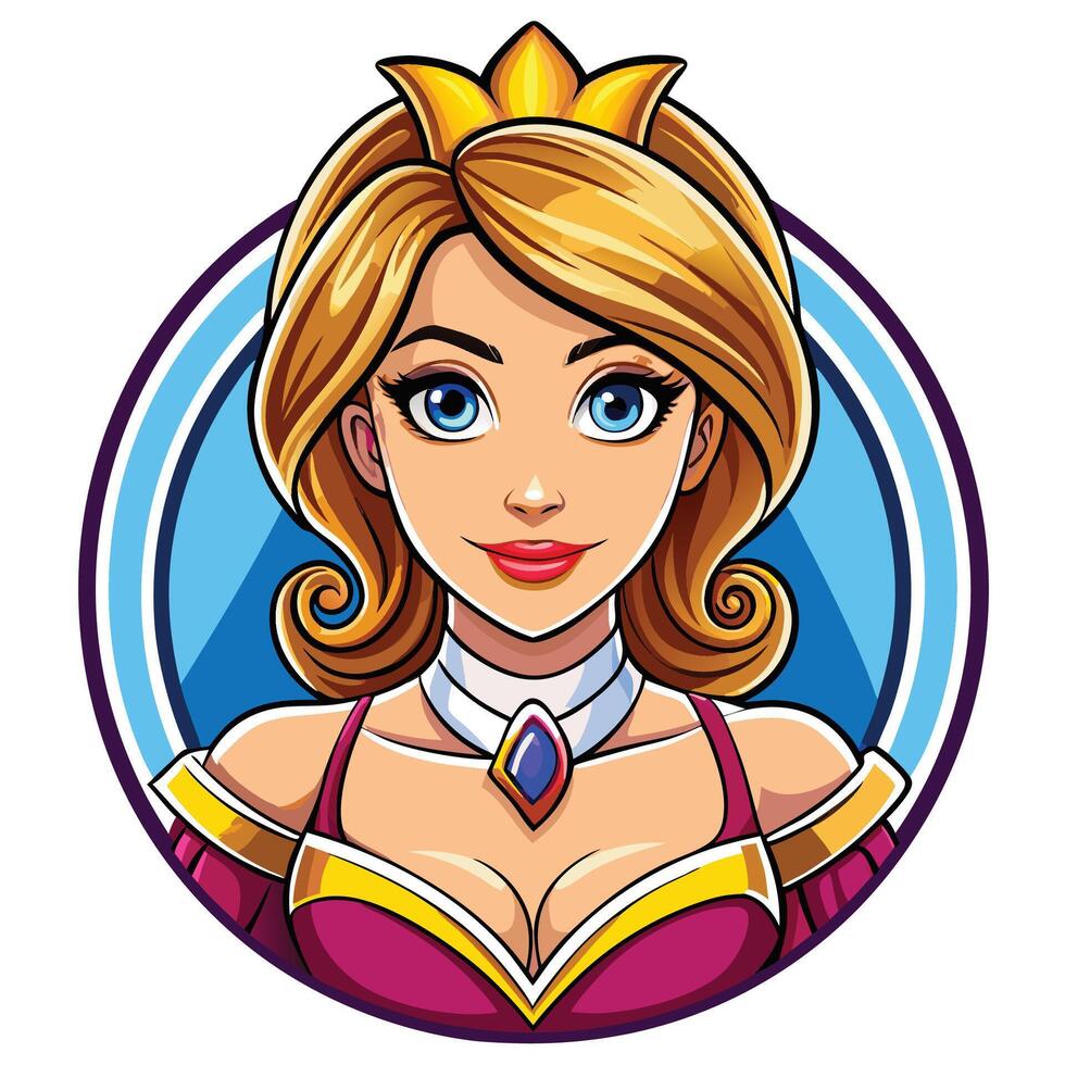 a cartoon princess avatar with a crown on her head vector