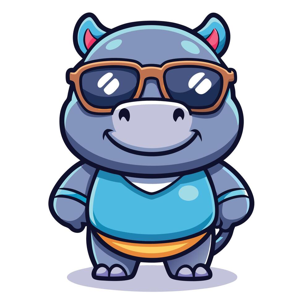 a cartoon hippo wearing sunglasses and a blue shirt vector