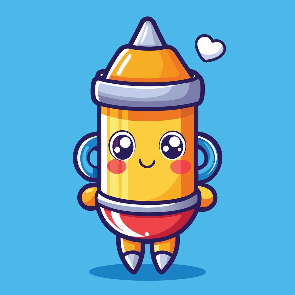 cute cartoon crayon character with heart on blue background vector
