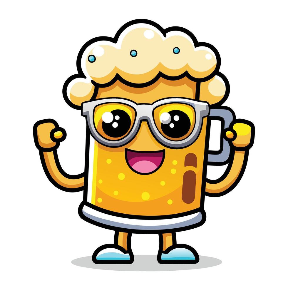 a cartoon beer mug with glasses and a smile vector