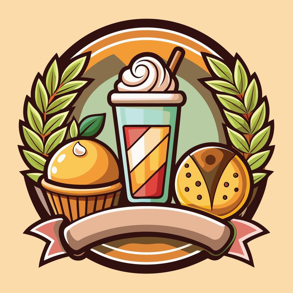 a cartoon illustration of a cupcake, muffin and drink vector