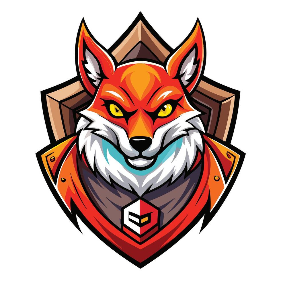 a fox head with a shield on it vector