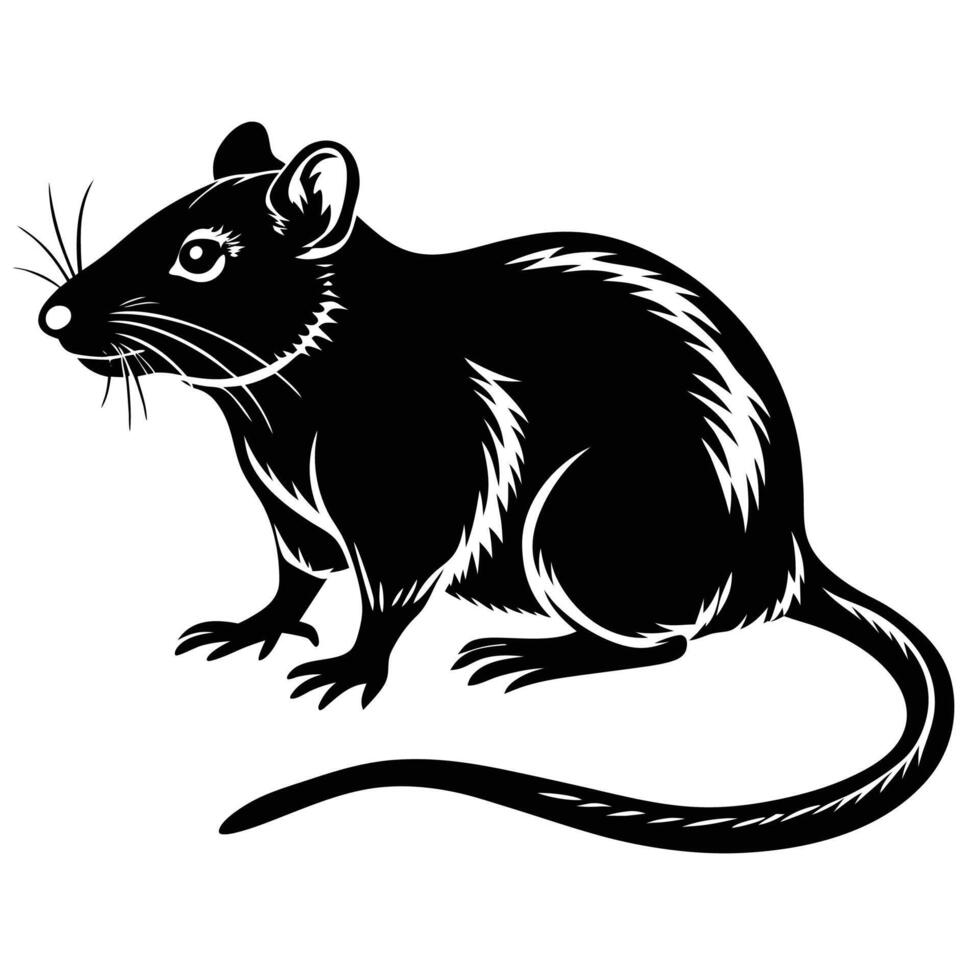 black and white rat silhouette on white background vector