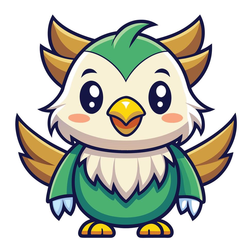 a cartoon owl with green and white feathers vector