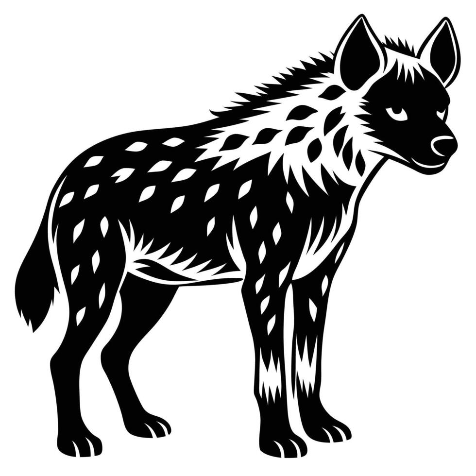 a black and white hyena standing on a white background vector