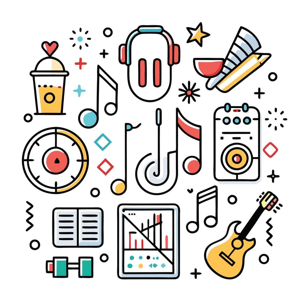 music and entertainment icons set vector