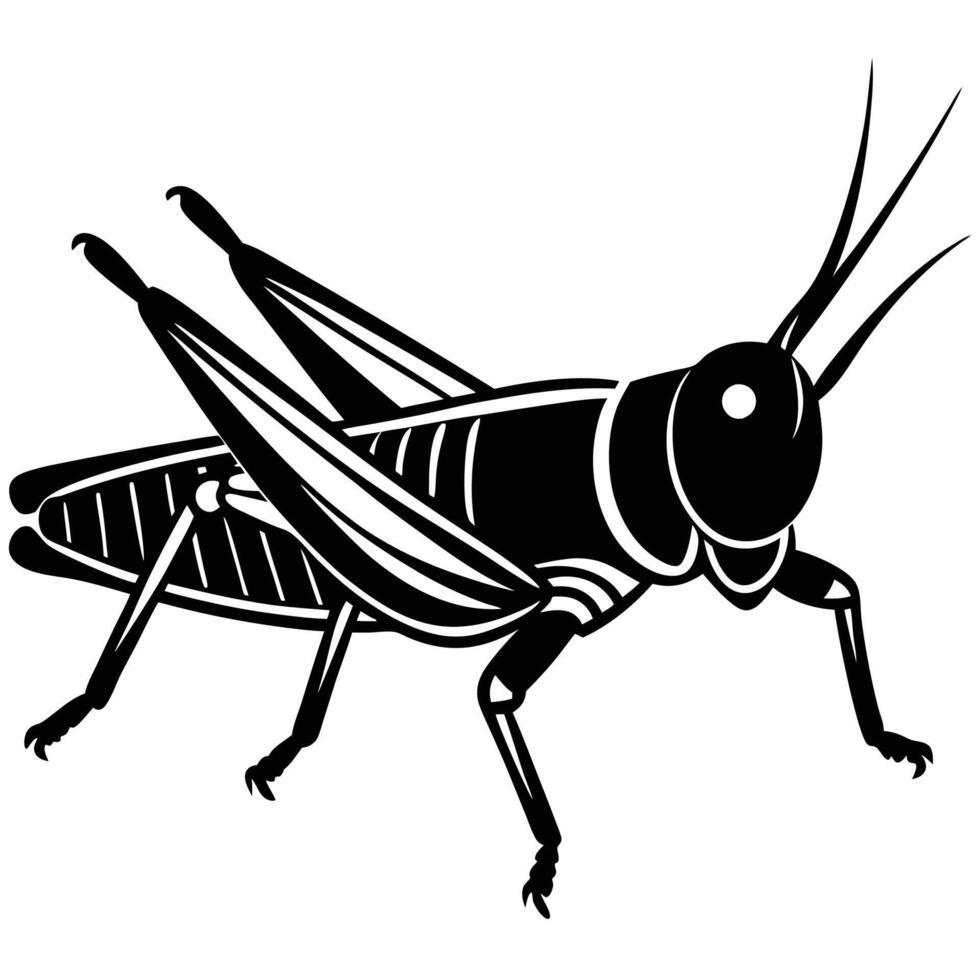 a black and white silhouette of a grasshopper vector