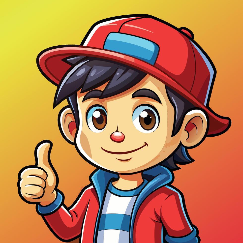 cartoon boy with thumbs up and red cap vector