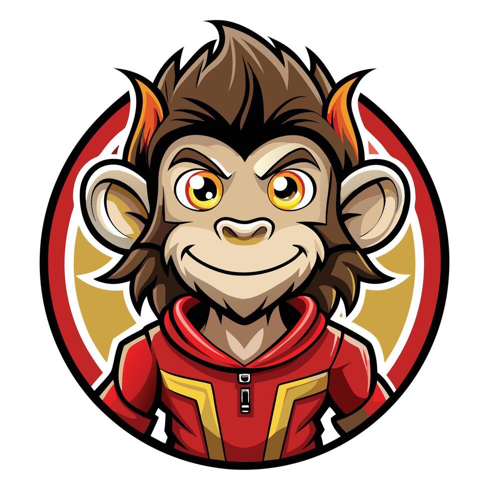 a cartoon monkey wearing red and yellow clothes vector