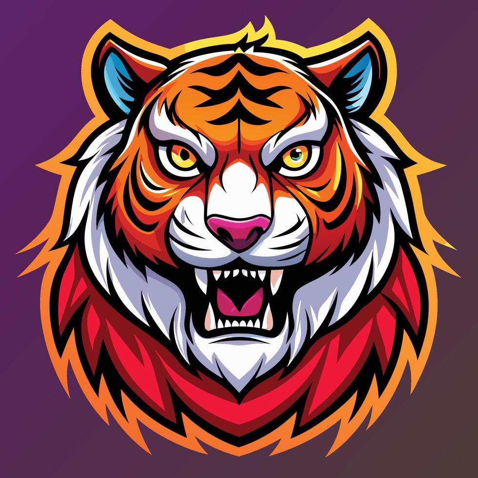 a tiger head with a big mouth and teeth vector