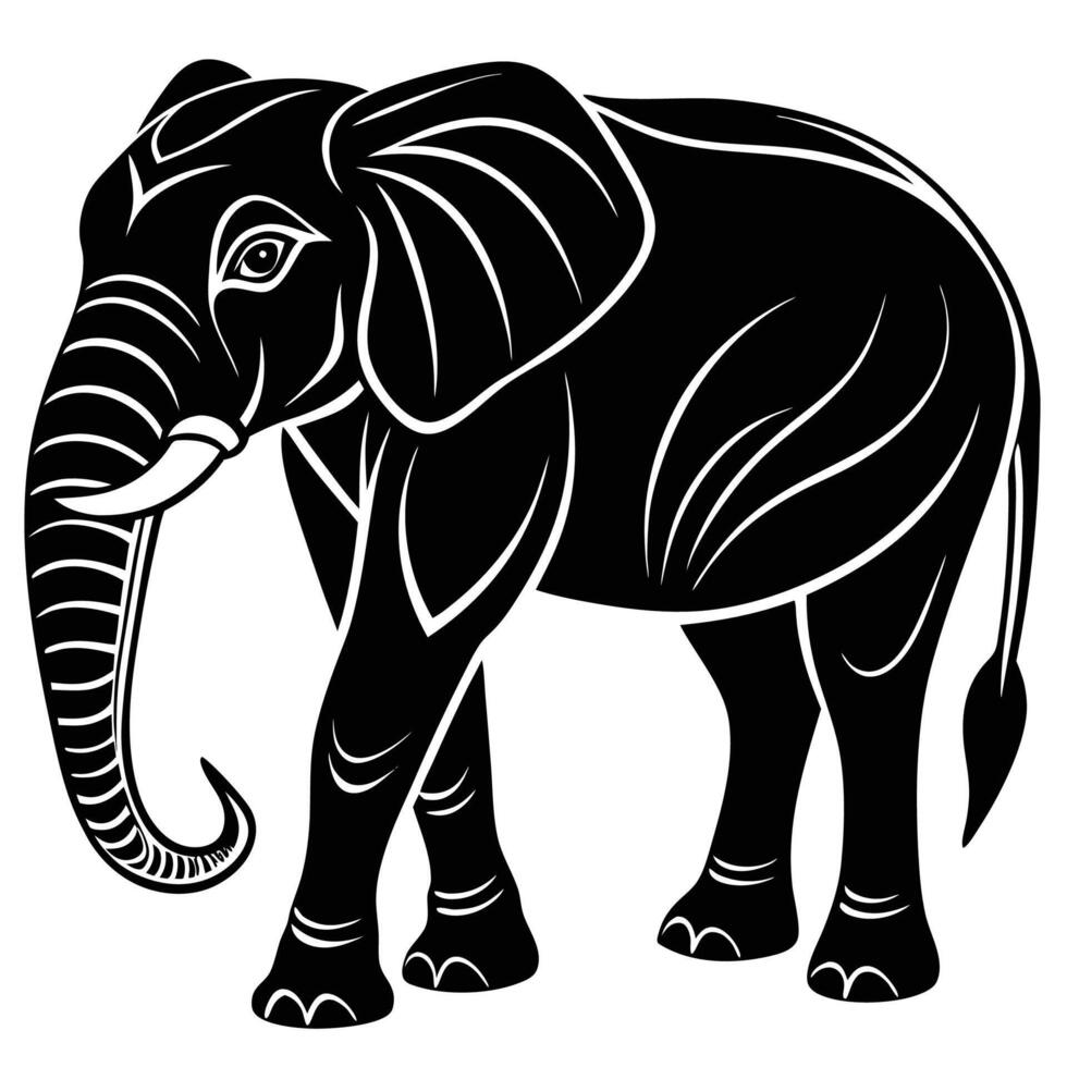 an elephant is standing in a black and white drawing vector