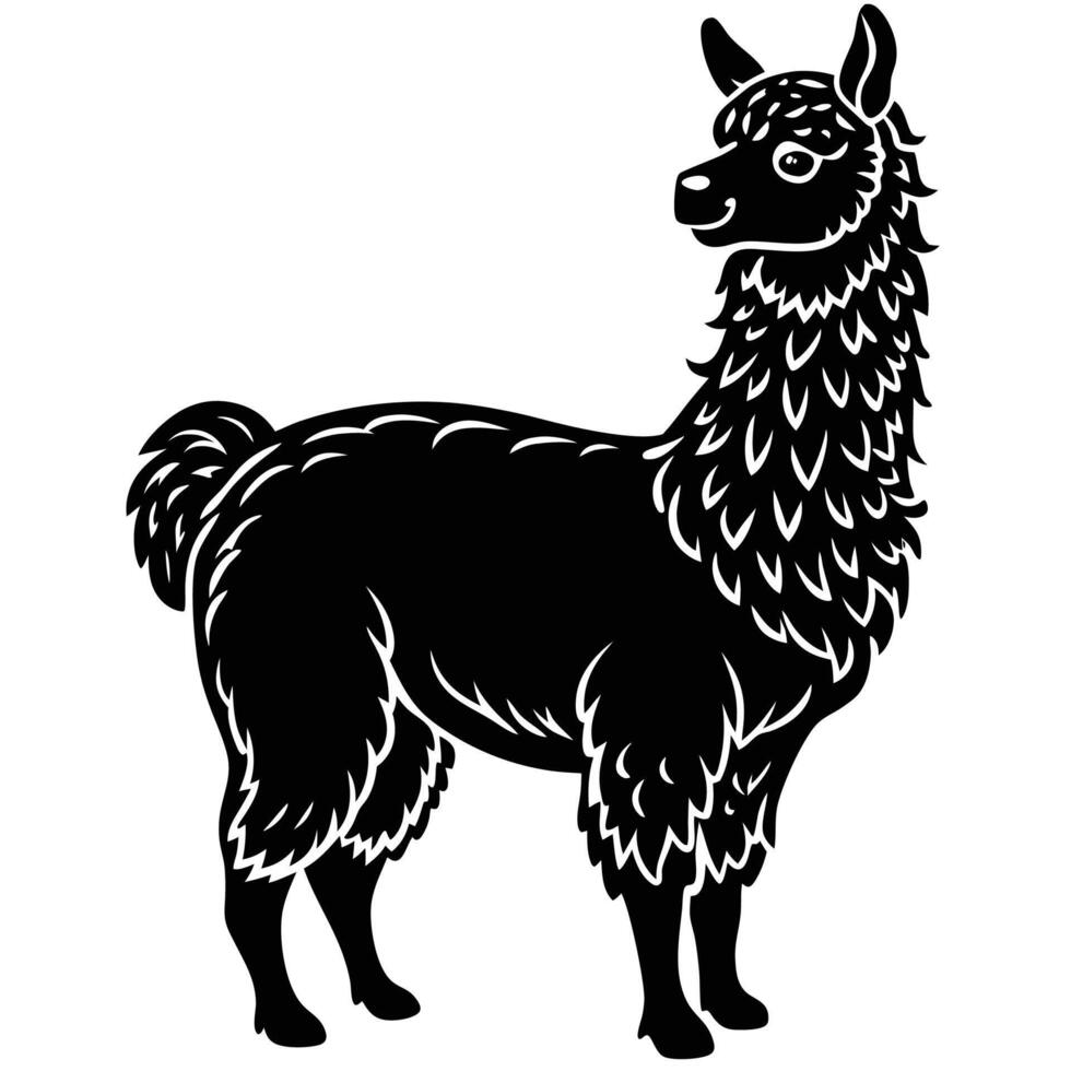 black and white silhouette of a llama vector