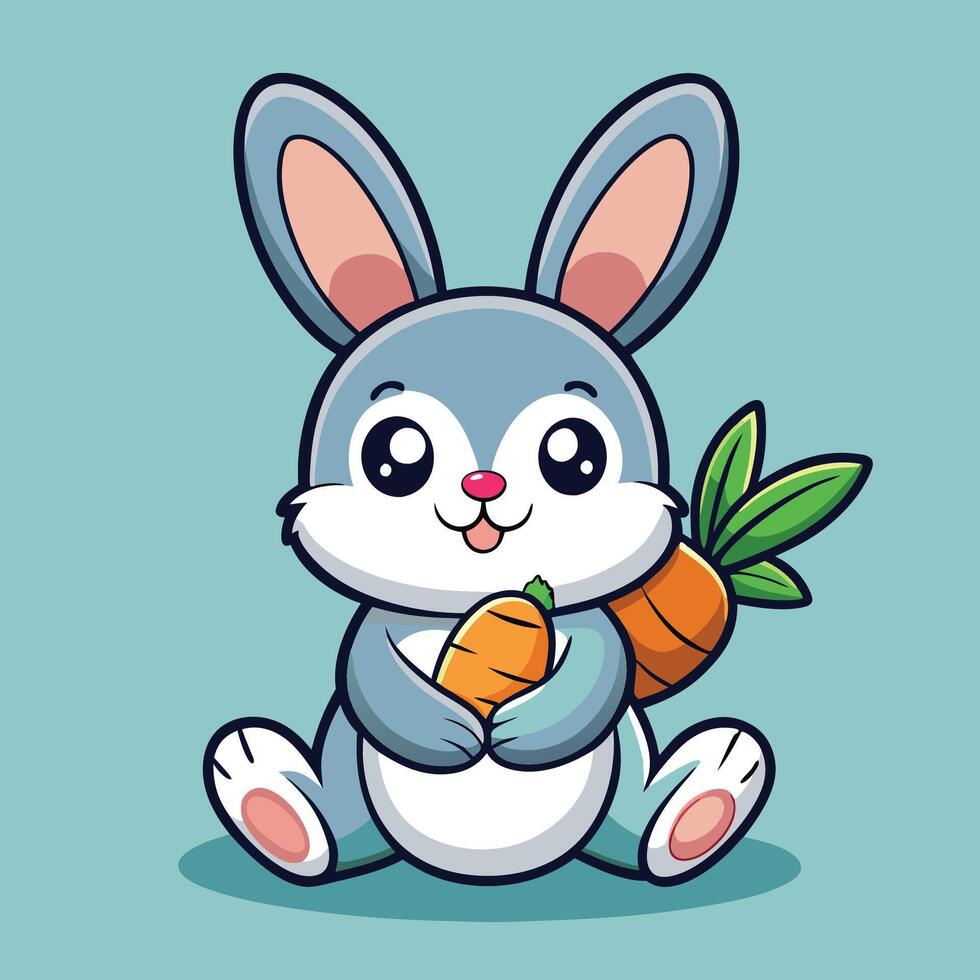 cute cartoon rabbit holding carrot vector