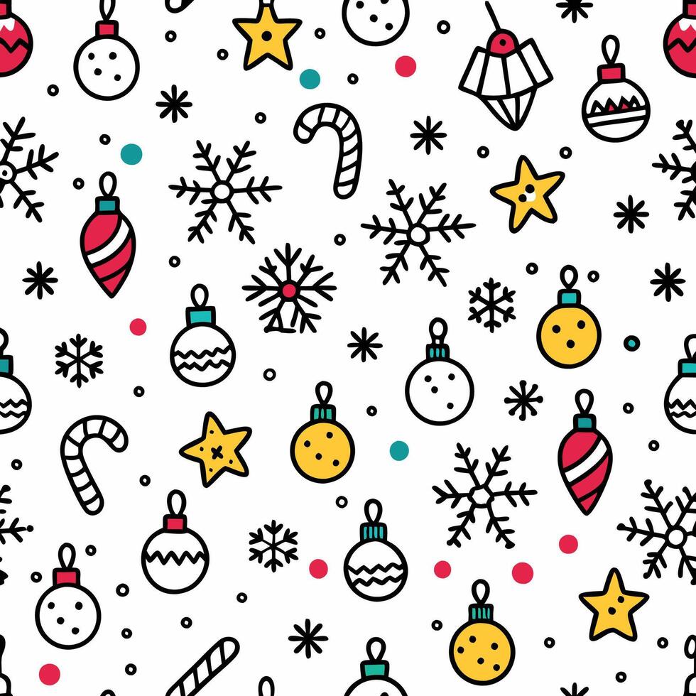 christmas seamless pattern with snowflakes, balls and other items vector