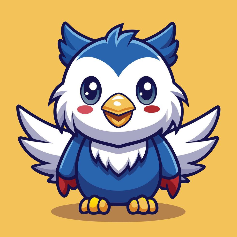 cartoon owl character with blue and white feathers vector