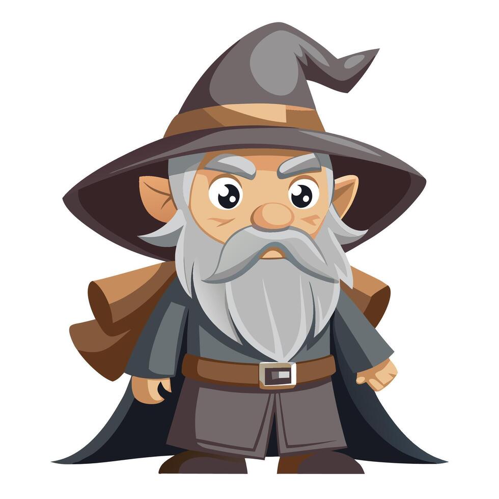 cartoon wizard with long beard and hat vector