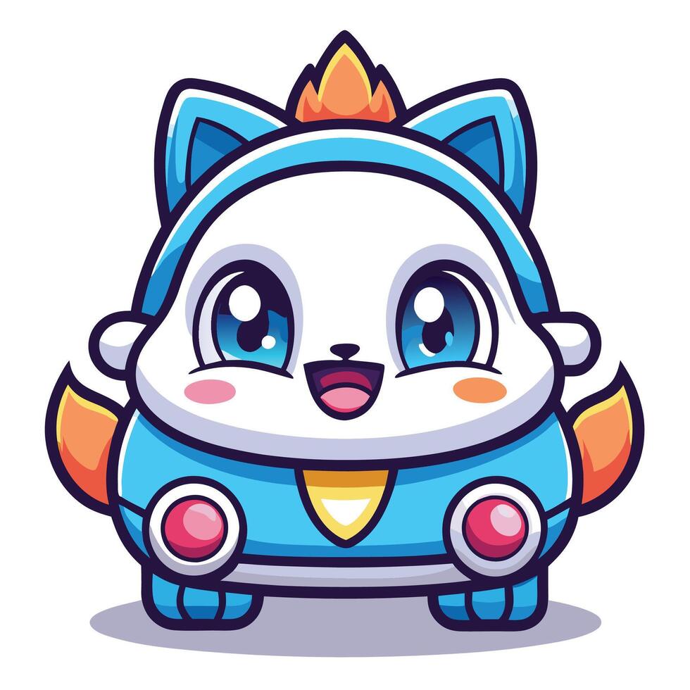 cartoon cat in a car with a blue and orange face vector