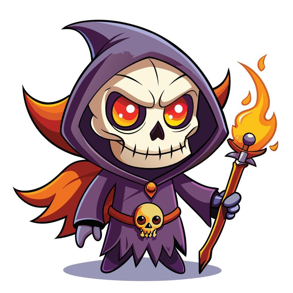cartoon grim reaper holding a torch and a skull vector