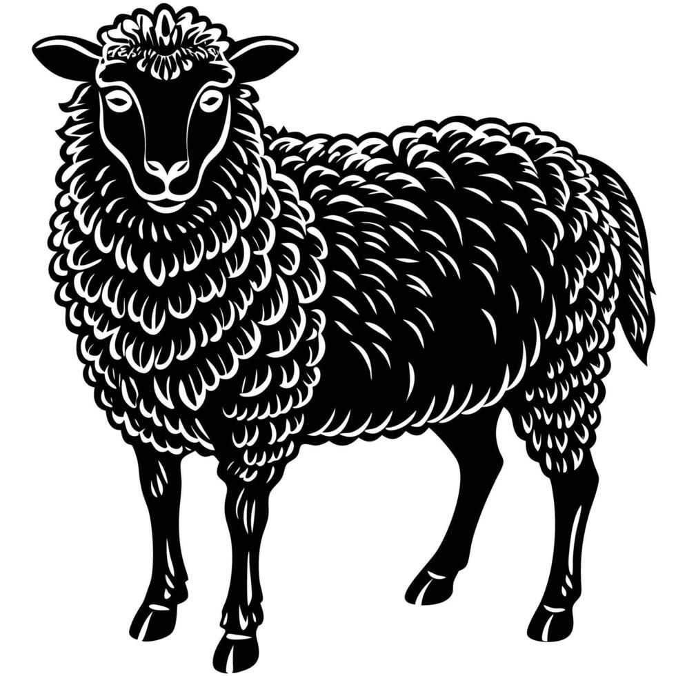 black and white illustration of a sheep vector