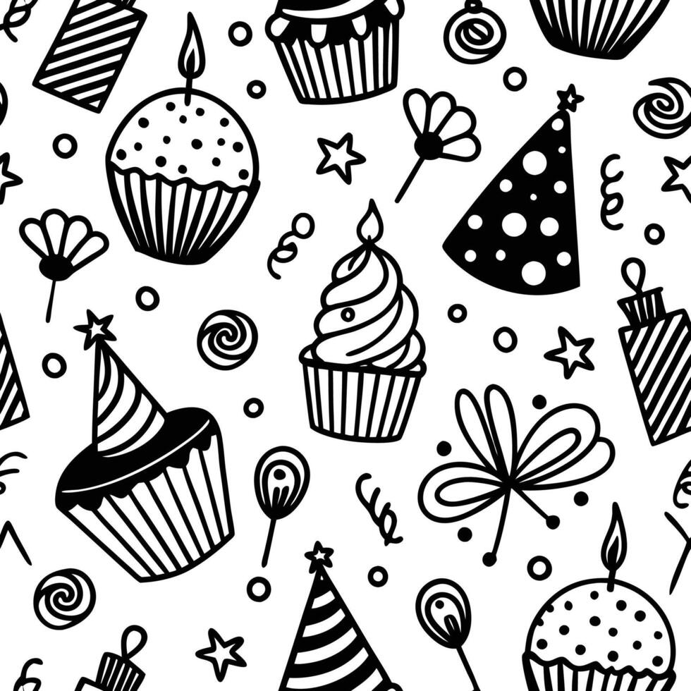 seamless pattern with cupcakes and other items vector