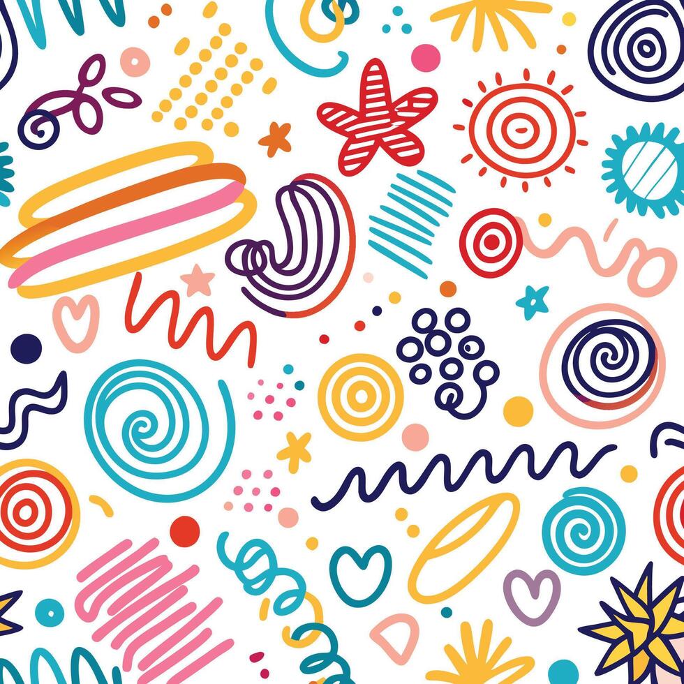 seamless pattern with colorful doodles and swirls vector