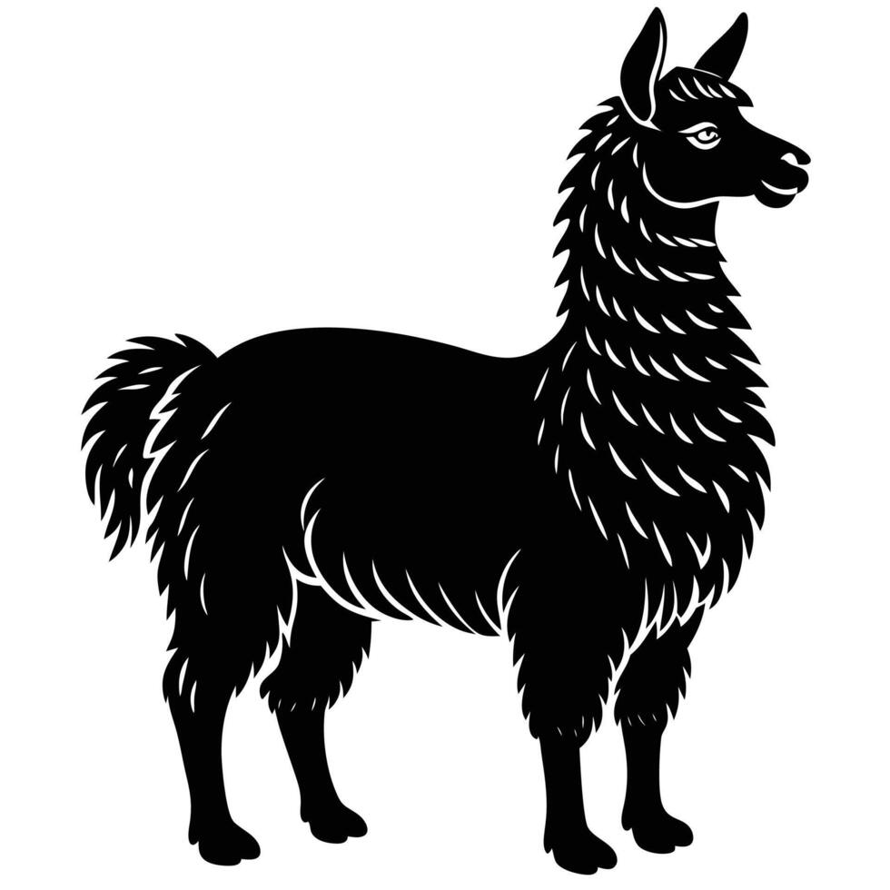 black and white silhouette of a llama vector