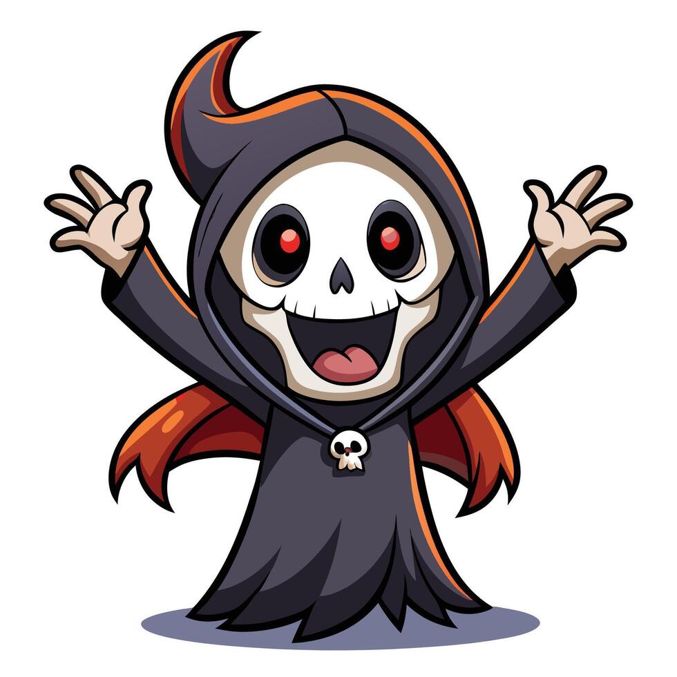 cartoon grim reaper with red eyes and black hood vector