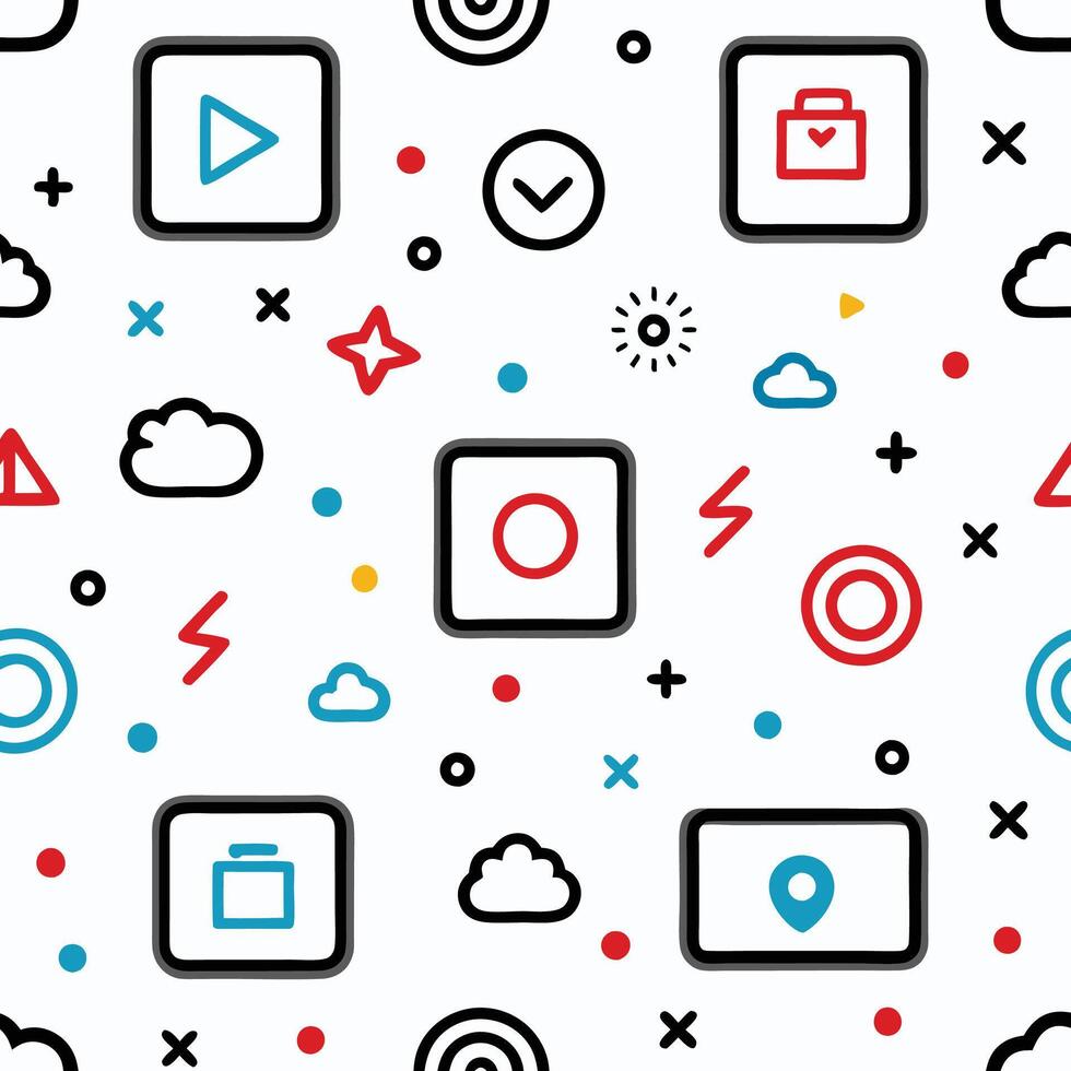 a seamless pattern with icons and clouds vector