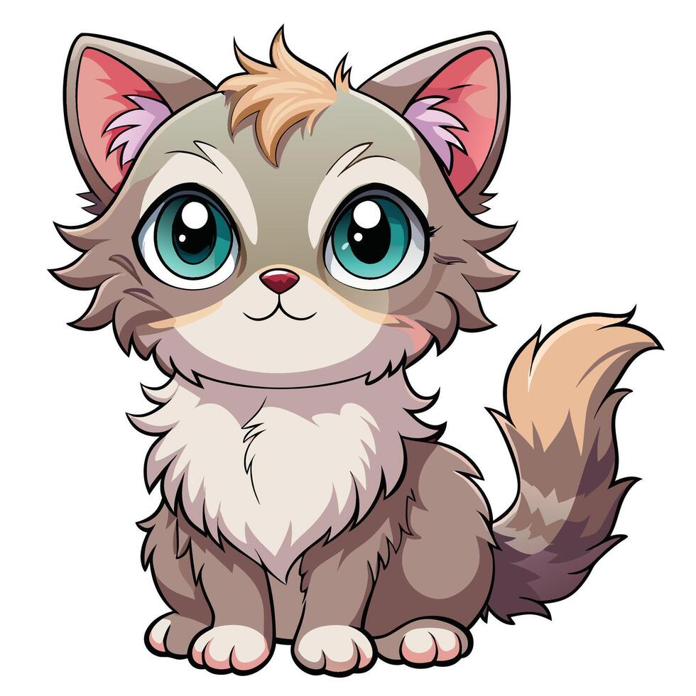 a cartoon cat with big eyes and long hair vector