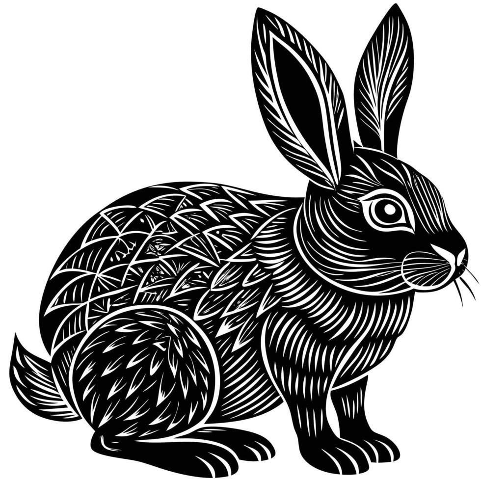a black and white illustration of a rabbit vector