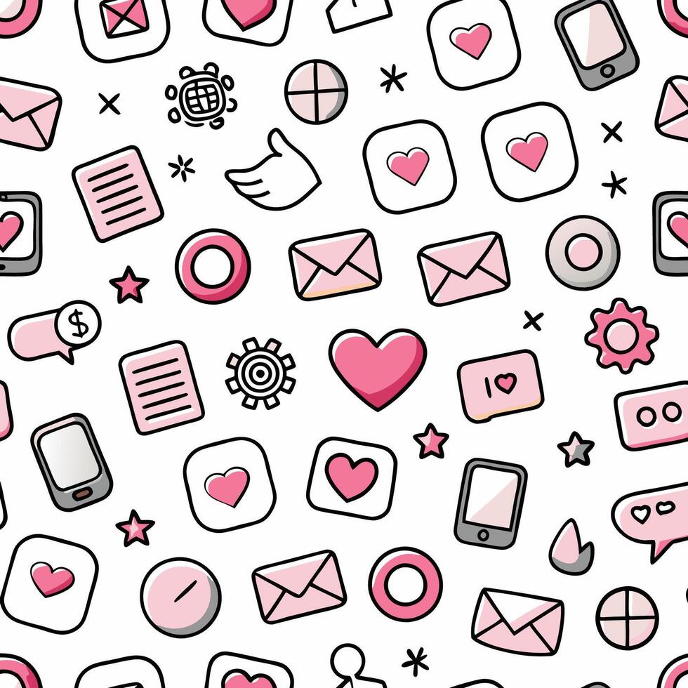 seamless pattern with pink icons and hearts vector