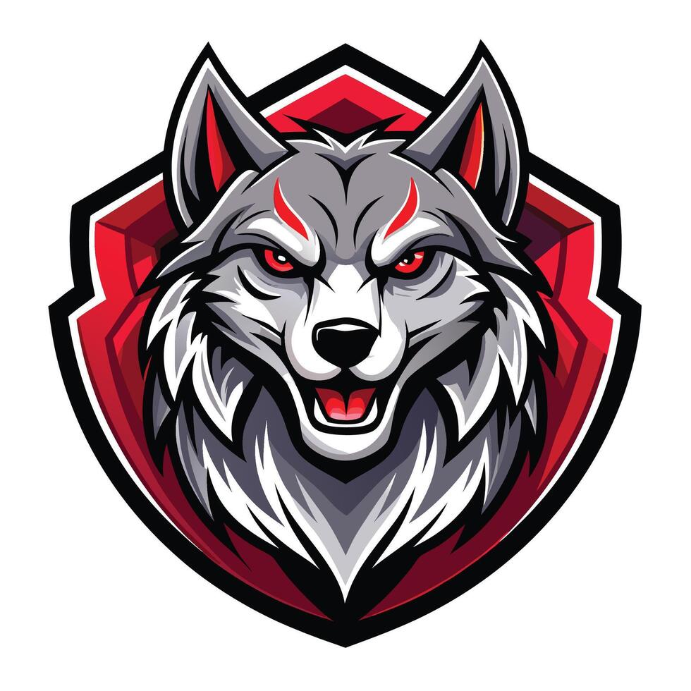 the wolf mascot head is shown in the center of the shield vector