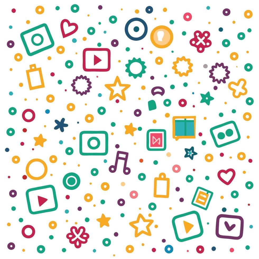 a colorful pattern with icons and other objects vector